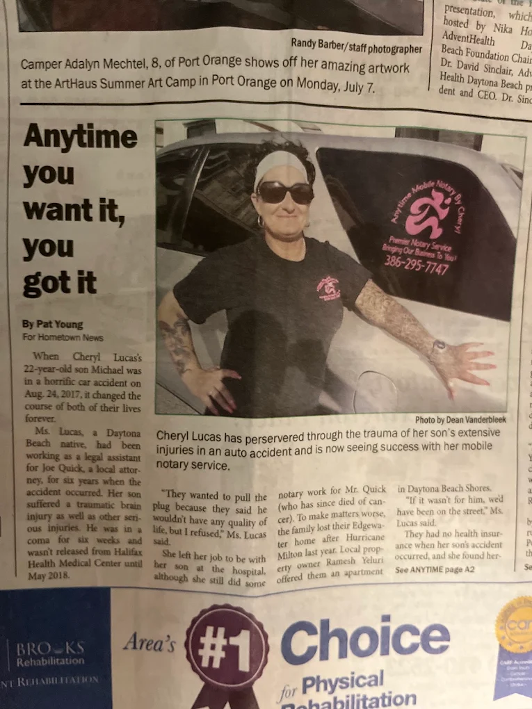 Hometown News article about Cheryl Lucas and her mobile notary service